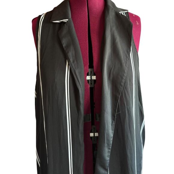 Womens Top Size XL Black Stripe Tank Duster Open Jacket Collar Professional Work - Picture 2 of 8